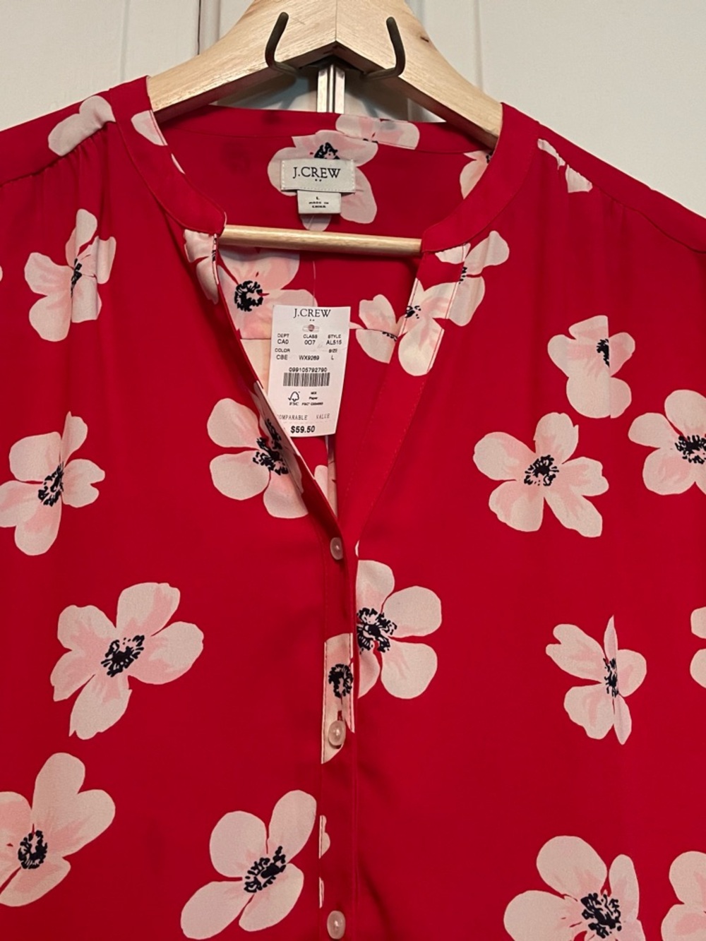 J. Crew Red Floral Button-Front Blouse - Picture 5 of 7